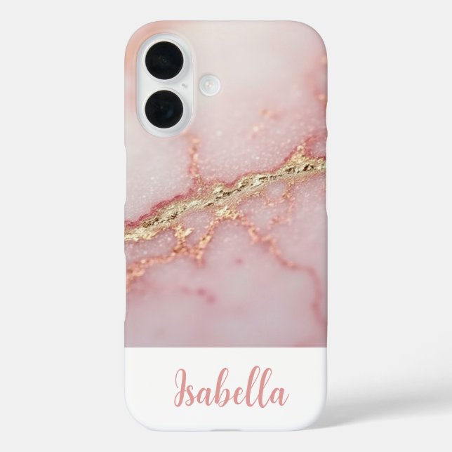 Funda iPhone 16 Mármol Dorado Rosa Chic Personalizado (Reverso )