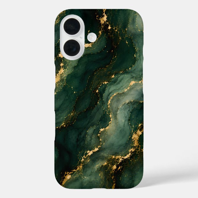 Funda iPhone 16 Mármol Esmeralda de Lujo con Venas Doradas (Reverso )