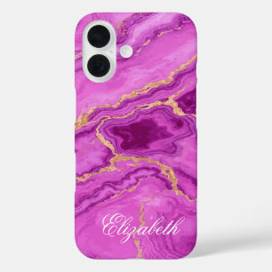 Funda iPhone 16 Mármol morado y rosa personalizado