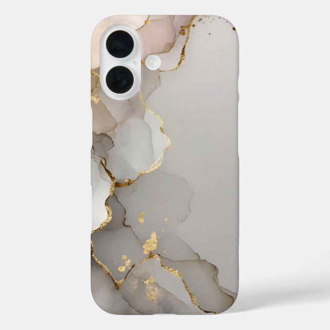 Funda iPhone 16 Mármol Neutro y Dorado  (Reverso )