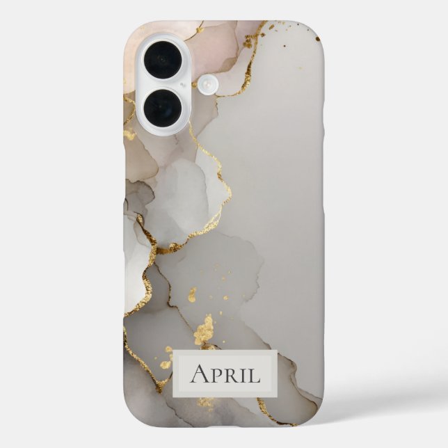 Funda iPhone 16 Mármol Neutro y Dorado  (Reverso )