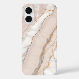 Funda iPhone 16 Mármol Rosa Beige Dorado Elegante