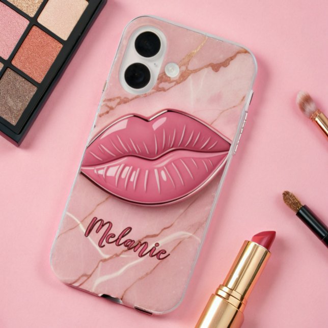 Funda iPhone 16 Mármol rosa en forma de labios brillante (Subido por el creador)