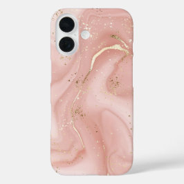 Funda iPhone 16 Mármol Rosa Rubor Brillo Dorado Patrón Abstracto