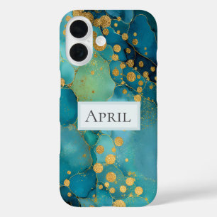 Funda iPhone 16 Mármol Turquesa y Dorado