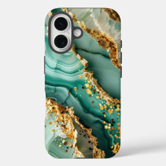 Funda iPhone 16 Mármol Verde y Dorado Elegante