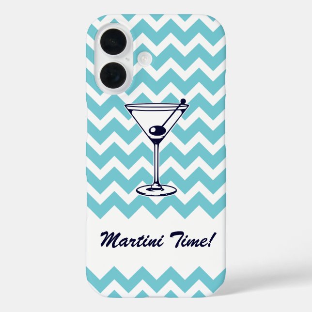 Funda iPhone 16 Martini Time con patrón de cheurón azul (Reverso )