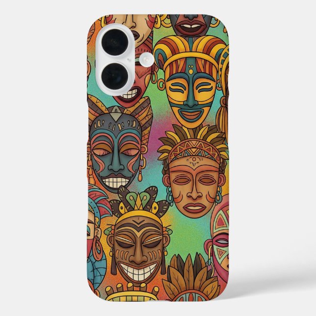 FUNDA iPhone 16 MÁSCARA TRIBAL AFRICANA (Reverso )