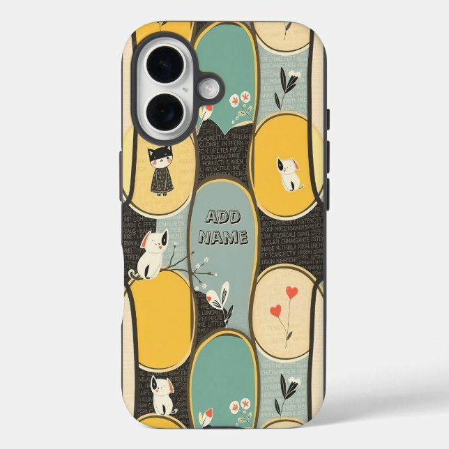 Funda iPhone 16 Mascota caprichoso y patrón floral (Reverso )