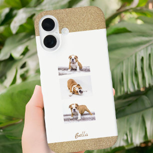 Funda iPhone 16 Mascota personalizado 3 Collage de fotos y nombre
