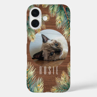 Funda iPhone 16 Mascota Rústico de Rama de Pino Verde