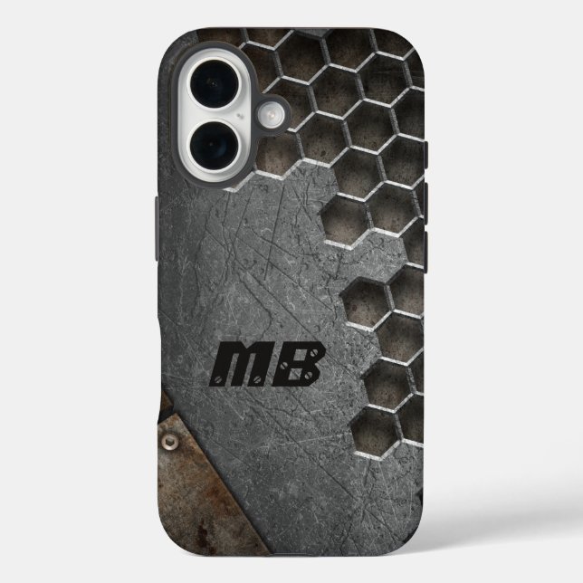Funda iPhone 16 Masculina Rustica de Monograma Personalizada (Reverso )