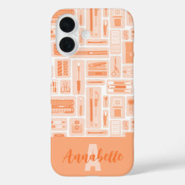 Funda iPhone 16 Material de arte personalizado Monograma de patrón