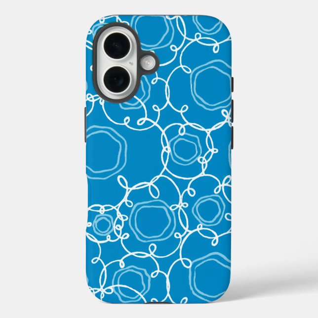 Funda iPhone 16 Matriz floral abstracta (azul) Arte fino (Reverso )