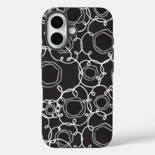 Funda iPhone 16 Matriz floral abstracta (carbón) Arte fino