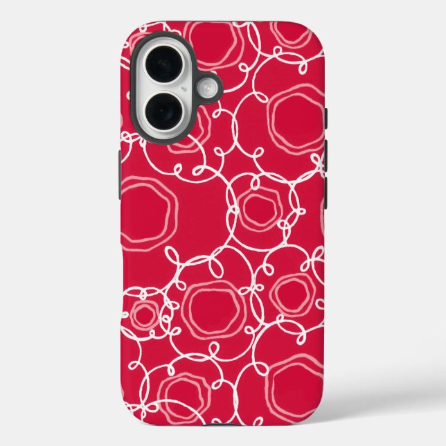 Funda iPhone 16 Matriz floral abstracta (rojo) Arte fino (Reverso )