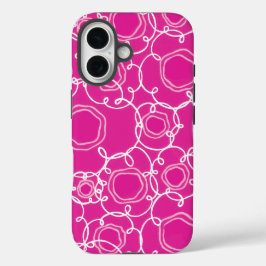 Funda iPhone 16 Matriz floral abstracta (rosa intenso) Arte fino