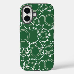 Funda iPhone 16 Matriz floral abstracta (verde oscuro) Arte fino