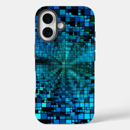 Funda iPhone 16 Matriz futurista | Personalizado de píxeles azules