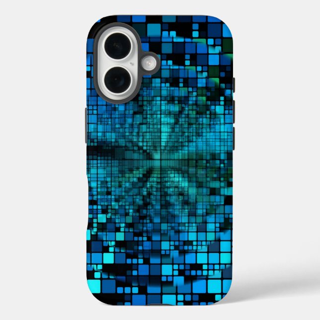 Funda iPhone 16 Matriz futurista | Personalizado de píxeles azules (Reverso )