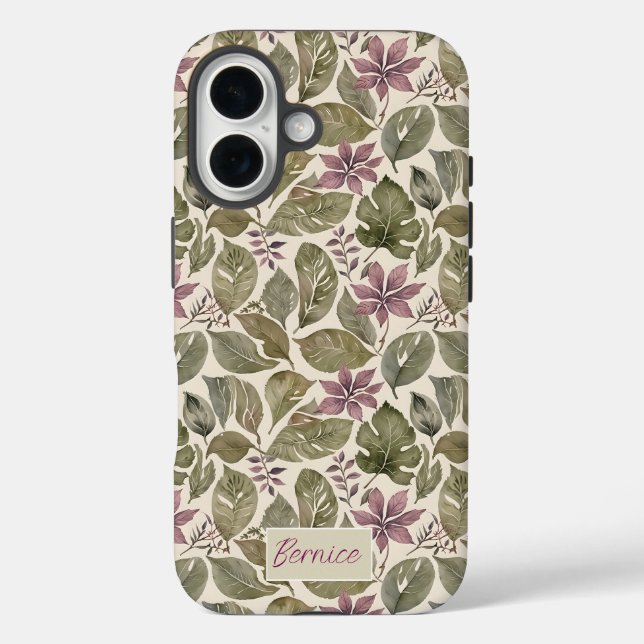 Funda iPhone 16 Mauve botánico y leafía salada (Reverso )