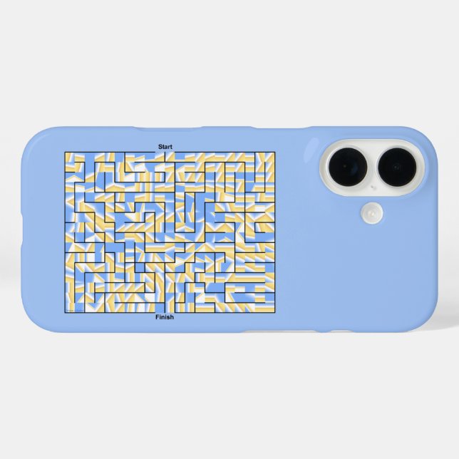 Funda iPhone 16 Maze azul y amarillo (Reverso (Horizontal))