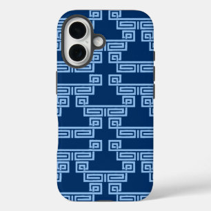 Funda iPhone 16 Meandro de Llave Griega en Azul añil