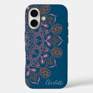 Funda iPhone 16 Medalla moderna de Boho Mandala Nombre de guión Ve