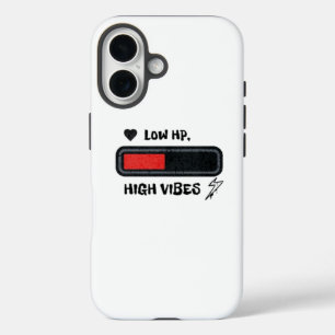 Funda iPhone 16 Meme divertido de Bajo HP, Altas Vibraciones