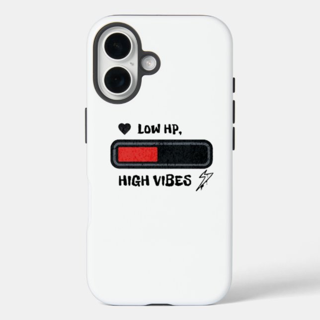 Funda iPhone 16 Meme divertido de Bajo HP, Altas Vibraciones (Reverso )