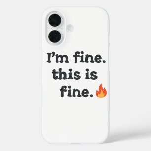 Funda iPhone 16 Meme sarcástico "Esto está bien" con emoji de fueg