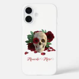 Funda iPhone 16 Memento Mori. Cráneo con rosas rojas