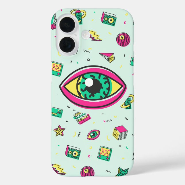 Funda iPhone 16 Memphis Retro Eye de los años 80 (Reverso )