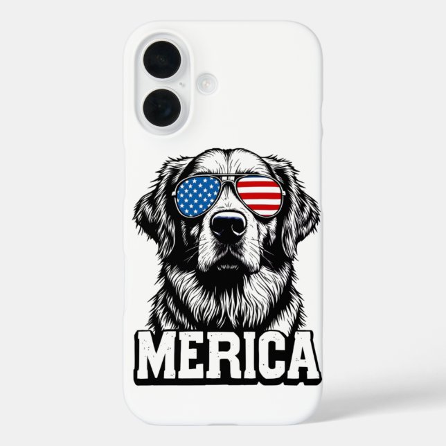 Funda iPhone 16 Merica - Patriótico Golden Retriever (Reverso )