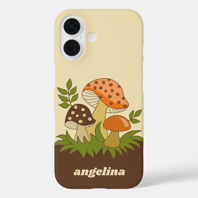 Funda iPhone 16 Merry Mushroom con nombre personalizado (Reverso )