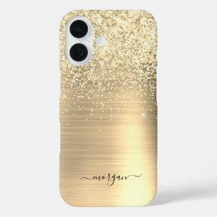 Funda iPhone 16 Metal de oro cepillado falso, brillo, nombre en le