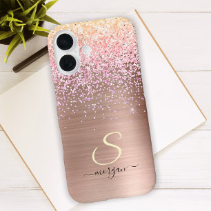 Funda iPhone 16 Metal Rosa Dorado, Brillo, Nombre en Letra Cursiva