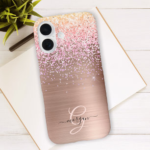 Funda iPhone 16 Metal Rosa Dorado, Brillo, Nombre en Letra Cursiva