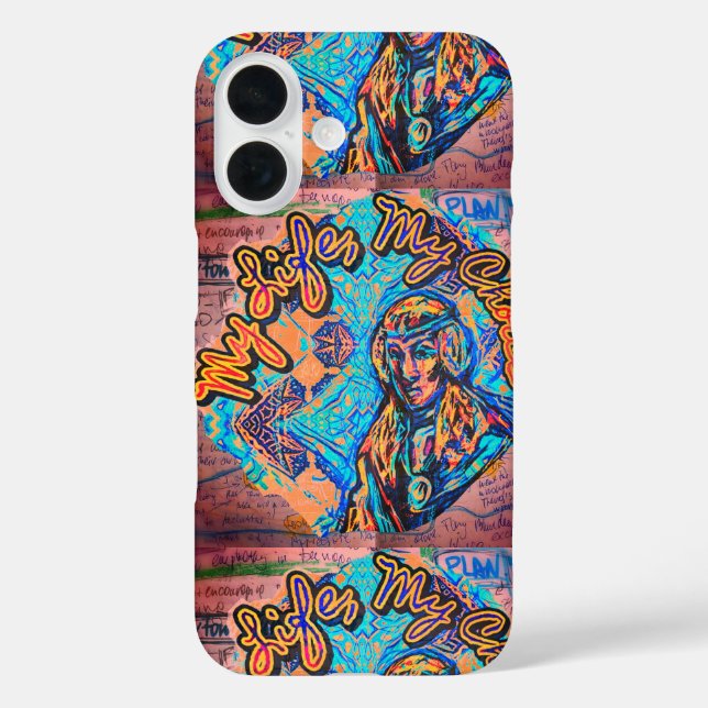 Funda iPhone 16 Mi Vida, Mi Elección. Mujer Princesa y fractal (Reverso )
