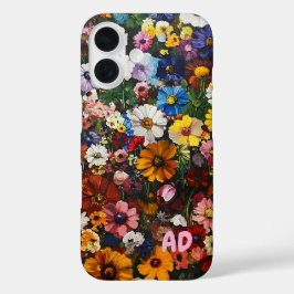 Funda iPhone 16 Millefleurs, Flores, Monograma, estuche para iPhon