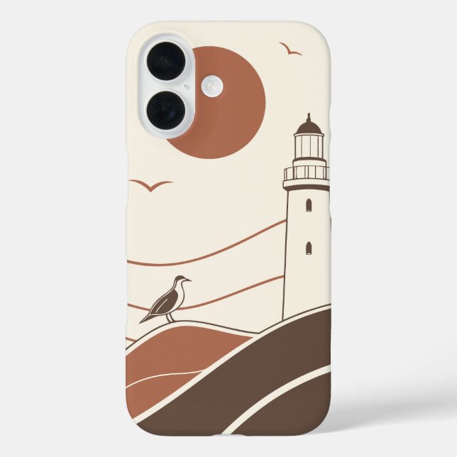 Funda iPhone 16 Minimal Lighthouse Coastal Illustration Phone Case (Reverso )