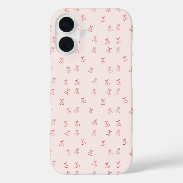 Funda iPhone 16 Minimalismo de contorno de cereza (Reverso )