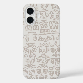 Funda iPhone 16 Minimalist Beige Doodle Pattern Case – Abst