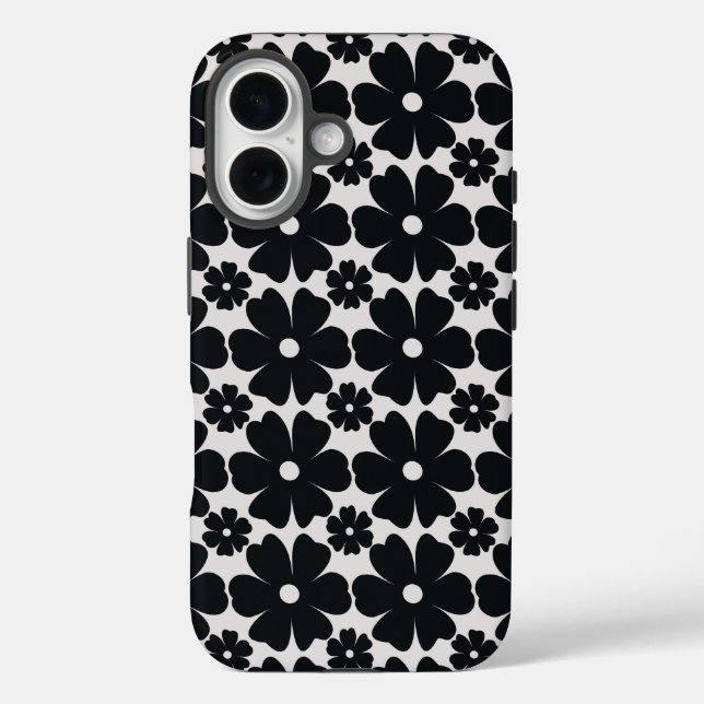 Funda iPhone 16 Minimalist black & white daisy pattern (Reverso )