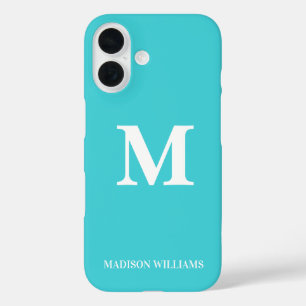 Funda iPhone 16 Minimalista Monograma Turquesa Azul Inicial Modern