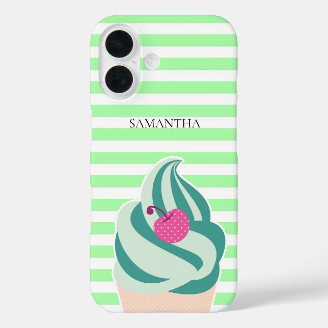 Funda iPhone 16 Mint Swirl Ice Cream Strim Personalizado (Reverso )