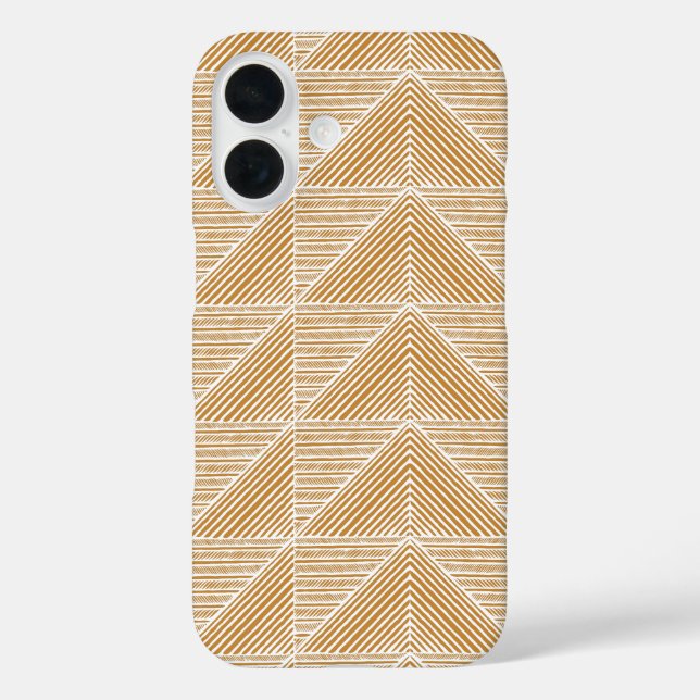 Funda iPhone 16 Moda Boho Líneas Geométricas Modernas Patrón Oro (Reverso )