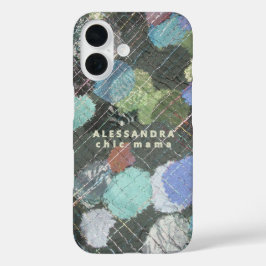 Funda iPhone 16 Moda de monograma Mama Resumen puntos blancos azul