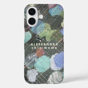 Funda iPhone 16 Moda de monograma Mama Resumen puntos blancos azul