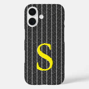 Funda iPhone 16 Moda Herringbone Negro Chevron Zig Zag Monograma